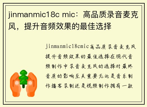 jinmanmic18c mic：高品质录音麦克风，提升音频效果的最佳选择